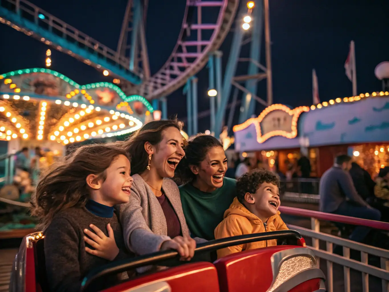 A dynamic image of carnival rides in action at the Taste of Polonia Festival, with people laughing and enjoying the thrilling experience, set against the backdrop of the festival grounds.