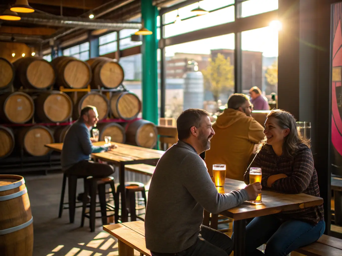 A lively image of the craft beer tent at the Taste of Polonia Festival, with people enjoying a variety of craft beers, set in a festive atmosphere with music and entertainment.