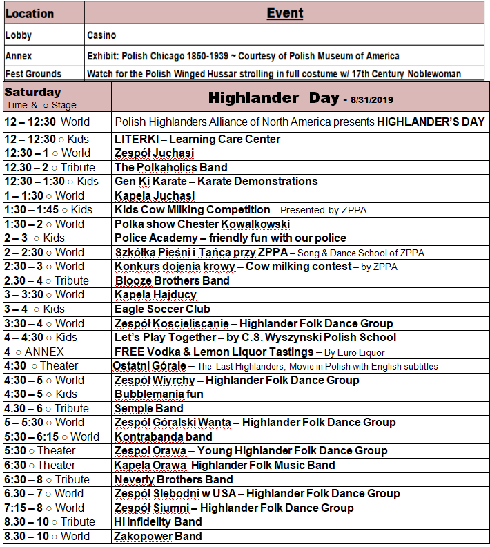 Taste of Polonia Schedule - Saturday